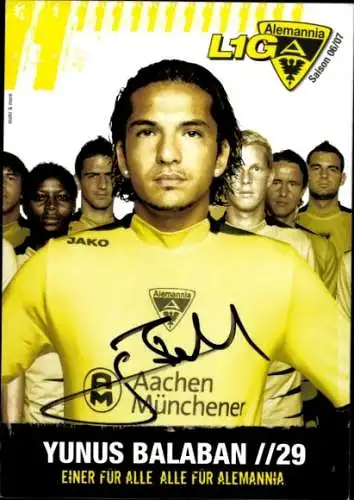 Autogrammkarte Fußballer Yunus Balaban, Alemannia Aachen, Autogramm