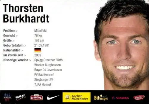 Autogrammkarte Fußballer Thorsten Burkhardt, Alemannia Aachen, Autogramm