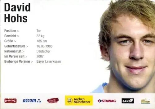 Autogrammkarte Fußballer David Hohs, Alemannia Aachen, Autogramm