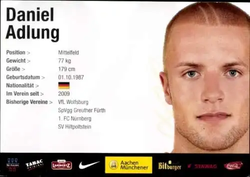 Autogrammkarte Fußballer Daniel Adlung, Alemannia Aachen, Autogramm