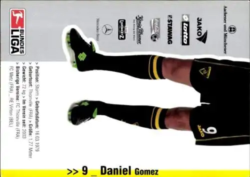 Autogrammkarte Fußballer Daniel Gomez, Alemannia Aachen, Autogramm