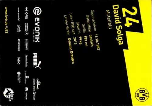 Autogrammkarte Fußballer David Solga, BVB 09, U 23, Autogramm