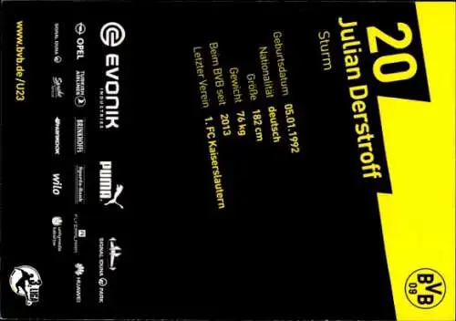 Autogrammkarte Fußballer Julian Derstroff, BVB 09, U 23, Autogramm