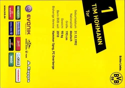 Autogrammkarte Tim Hohmann, BVB 09, Autogramm