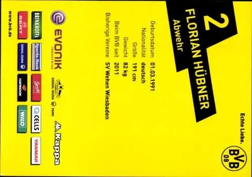 Autogrammkarte Florian Hübner, BVB 09, Autogramm