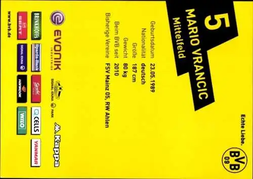 Autogrammkarte Mario Vrancic, BVB 09, Autogramm