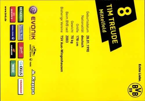 Autogrammkarte Tim Treude, BVB 09, Autogramm