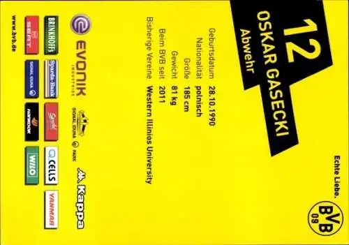 Autogrammkarte Oskar Gasecki, BVB 09, Autogramm