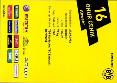 Autogrammkarte Onur Cenik, BVB 09, Autogramm