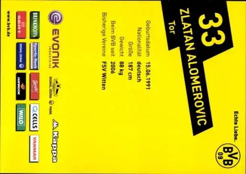 Autogrammkarte Zlatan Alomerovic, BVB 09, Autogramm