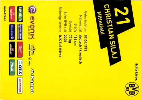 Autogrammkarte Christian Silaj, BVB 09, Autogramm