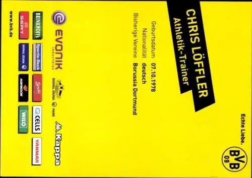 Autogrammkarte Athletik Trainer Chris Löffler, BVB 09, Autogramm