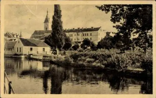 Ak Wodnian Vodnany Südböhmen, Uferansicht