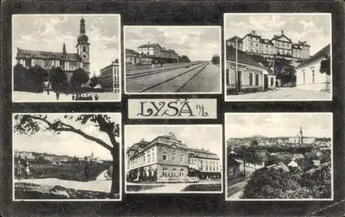 Ak Lysá nad Labem Lissa an der Elbe Mittelböhmen, Kirche, Haus, Panorama, Teilansichten