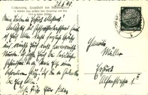 Ak Liberec Reichenberg Stadt, Blick gegen den Jeschken