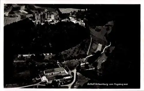 Ak Balduinstein an der Lahn, Schloss Schaumburg, Fliegeraufnahme