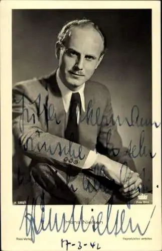 Ak Schauspieler Hans Nielsen, Portrait, Ross Verlag A 3360/1, Autogramm