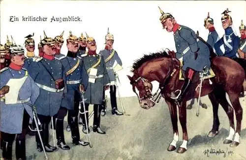 Künstler Ak Ein kritischer Augenblick, Preußische Offiziere Streiten