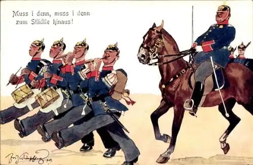 Künstler Ak Muss i denn, muss i denn zum Städtle hinaus