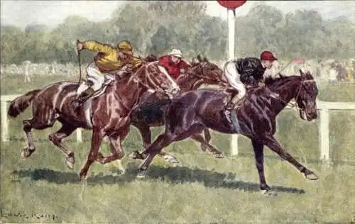 Künstler Ak Pferderennen, 3 Pferde