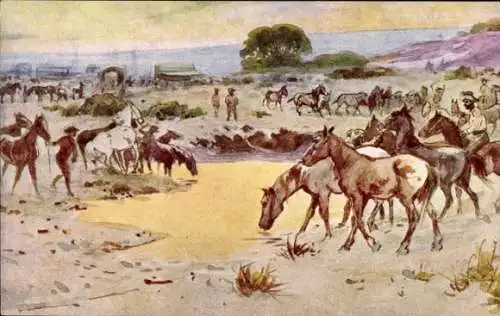 Künstler Ak Pferdeherde, Reiter