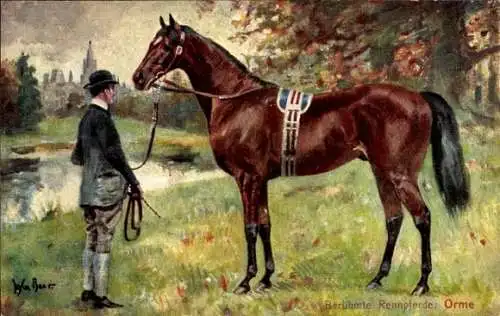 Künstler Ak Berühmte Rennpferde Orme, Jockey