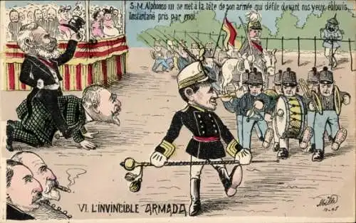Künstler Ak Alfons XIII., König von Spanien, spanische Armee, Karikatur