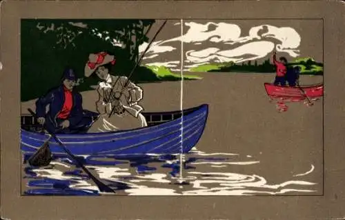 Künstler Ak Angler in Booten