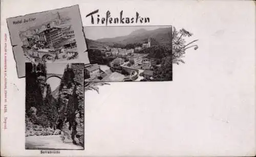 Ak Tiefenkasten Tiefencastel Kanton Graubünden, Teilansicht, Hotel Juliler, Solisbrücke