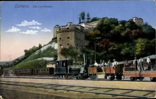 Ak Koblenz am Rhein, Carthause, Eisenbahn