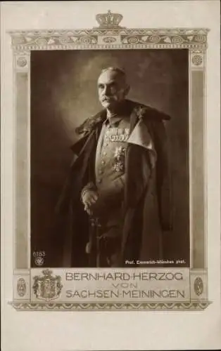 Passepartout Ak Herzog Bernhard von Sachsen Meiningen, Portrait, Uniform, Orden, Mantel, NPG 6183
