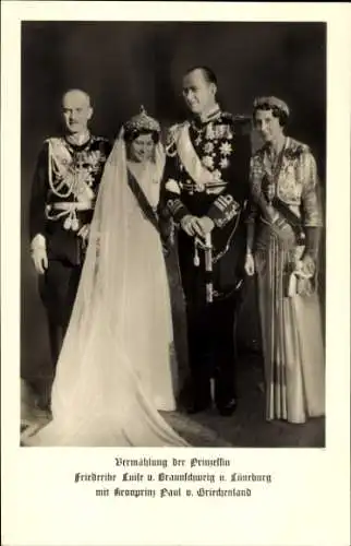 Ak Hochzeit Prinzessin Friederike Luise v. Braunschweig u. Lüneburg, Kronprinz Paul von Griechenland