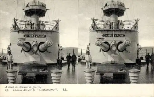 Stereo Ak A Bord des navires de Guerre, Französisches Kriegsschiff, Charlemagne, Cuirasse
