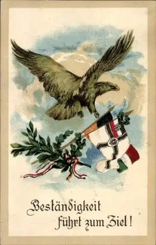 Ak Beständigkeit führt zum Ziel, Fahne, Adler, Eichenlaub