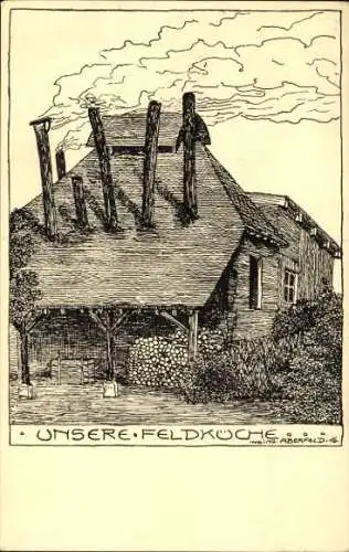 Künstler Ak Unsere Feldküche, Haus
