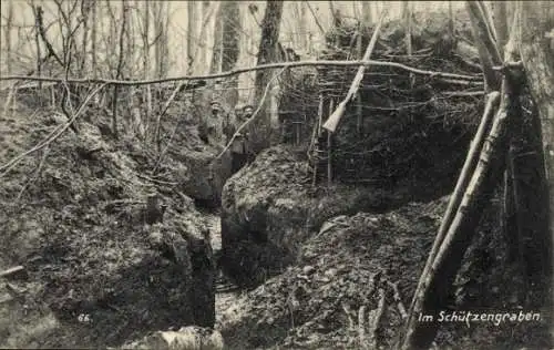 Ak Soldaten im Schützengraben, Waldpartie