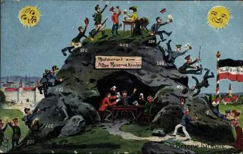 Ak Dienstzeit Reserve, Soldaten, Restaurant zum alten Reserve Knochen