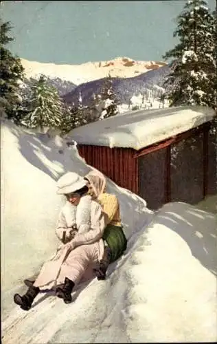 Ak Winterlandschaft, Schlittenfahrt