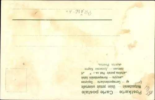 Präge Ak Neujahr, Pferd mit Kleeblättern im Maul