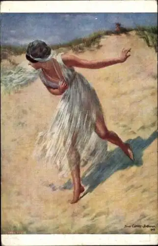 Künstler Ak Carrier-Belleuse, Dünen, Frau in erotischer Kleidung, Die Verfolgung
