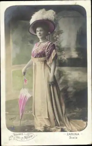 Ak Frau mit Hut, Portrait, Zarina, Reklame
