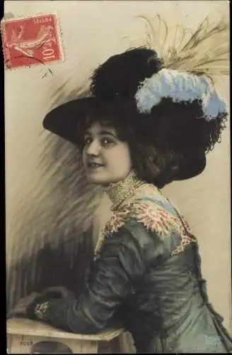 Ak Frau mit Hut, Portrait, Seitenansicht