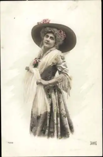 Ak Frau mit Hut, Portrait