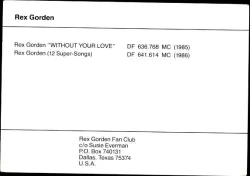 Autogrammkarte Rex Gorden, Autogramm