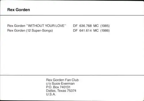 Autogrammkarte Rex Gorden, Autogramm