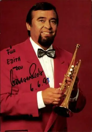 Autogrammkarte Musiker Walter Scholz mit Tormpete, Autogramm