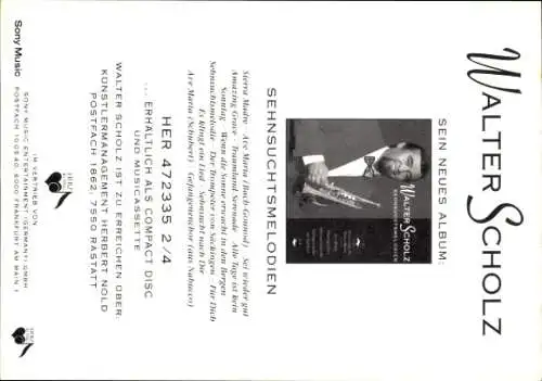 Autogrammkarte Musiker Walter Scholz mit Tormpete, Autogramm