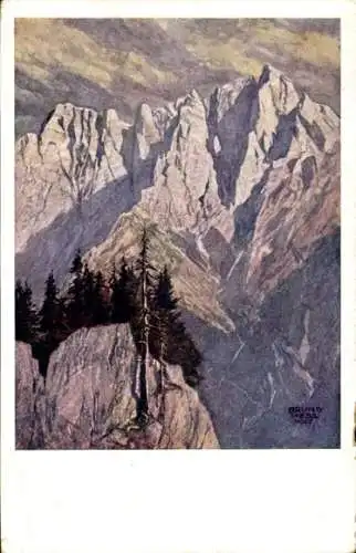 Künstler Ak Hess, B., Berglandschaft, Bergpartie