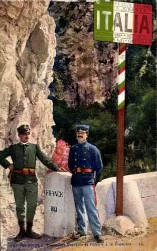 Ak Menton Alpes Maritimes, Douaniers Francais et Italiens à la Frontière