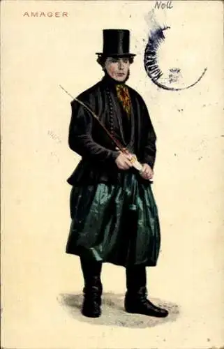 Ak Amager Dänemark, Mann in Tracht